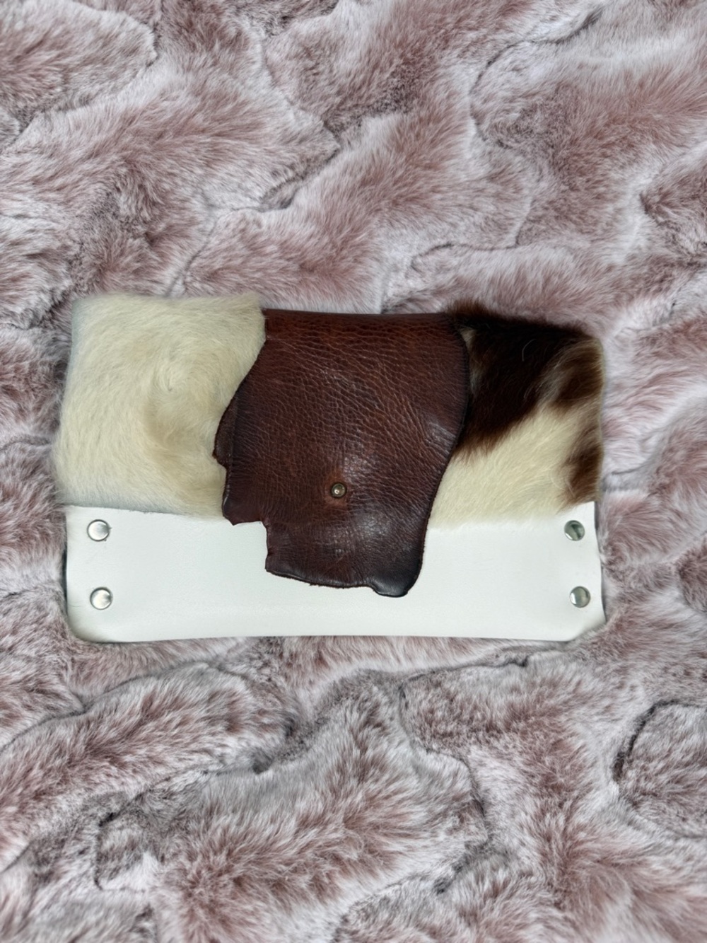 Cowhide & Leather Clutch in White and Brown